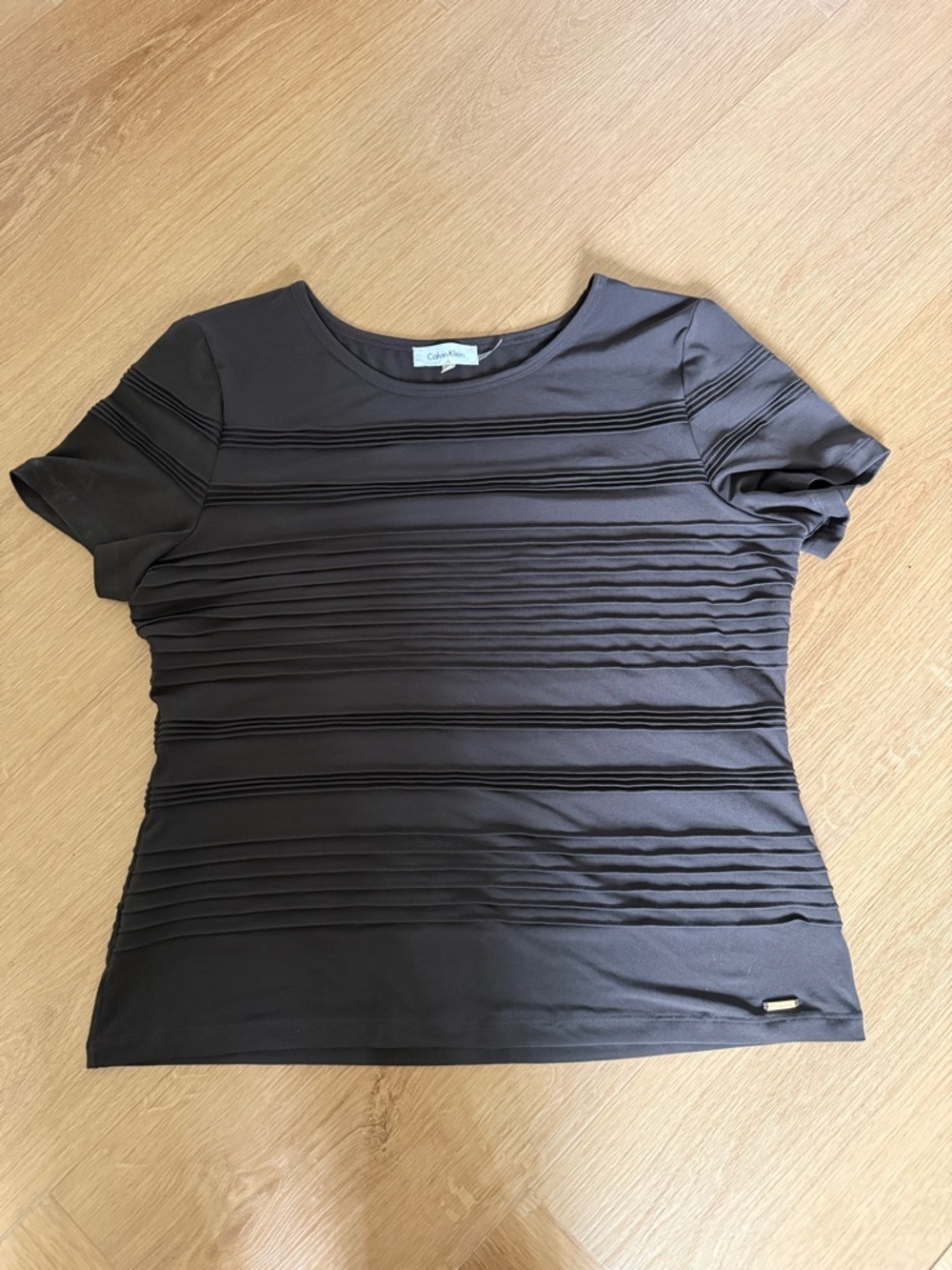 Calvin Klein Black Short-Sleeve Pleated Crewneck Top